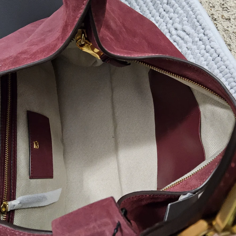 Donna Karen New York Suede Bag with Gold Accents